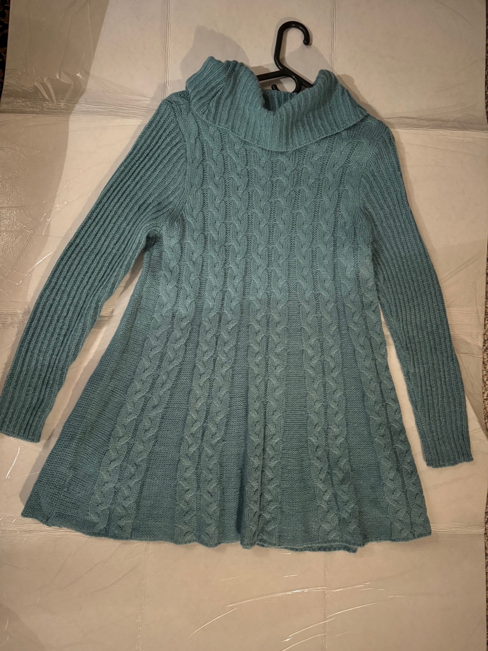 Cozy Teal Cable-Knit Scoop/Mock Neck Sweater Tunic